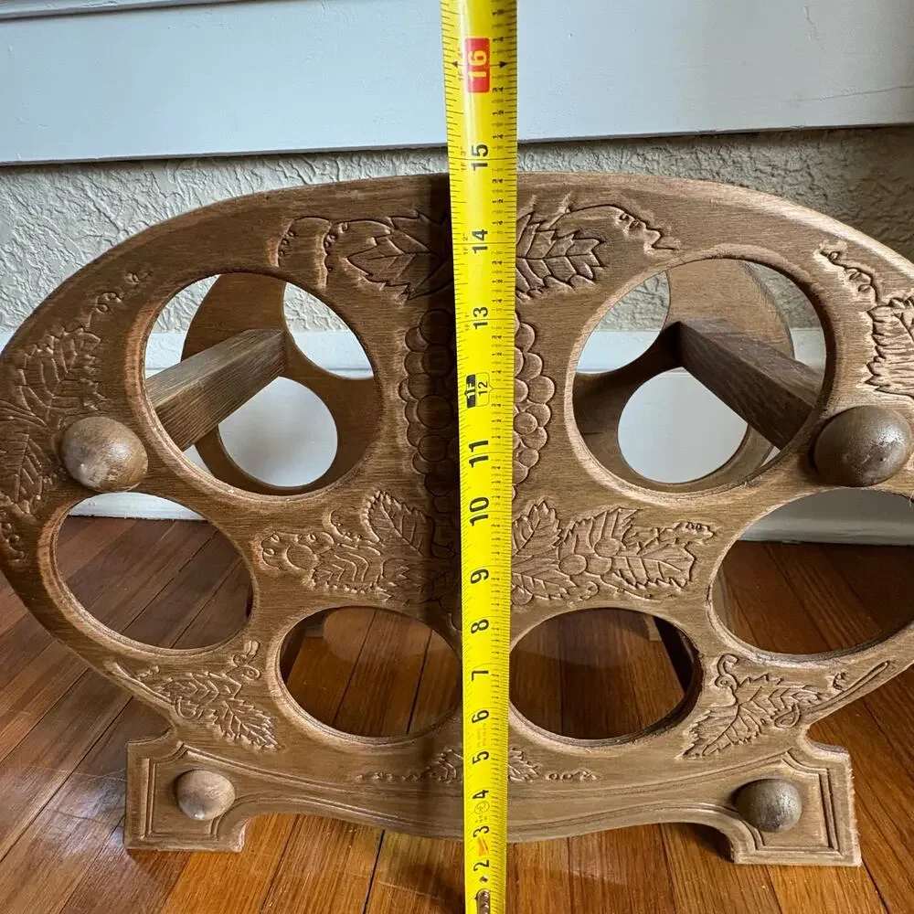 Vintage Carved Wood Wine Bottle Holder, Grape Motif Tabletop Wine Rack